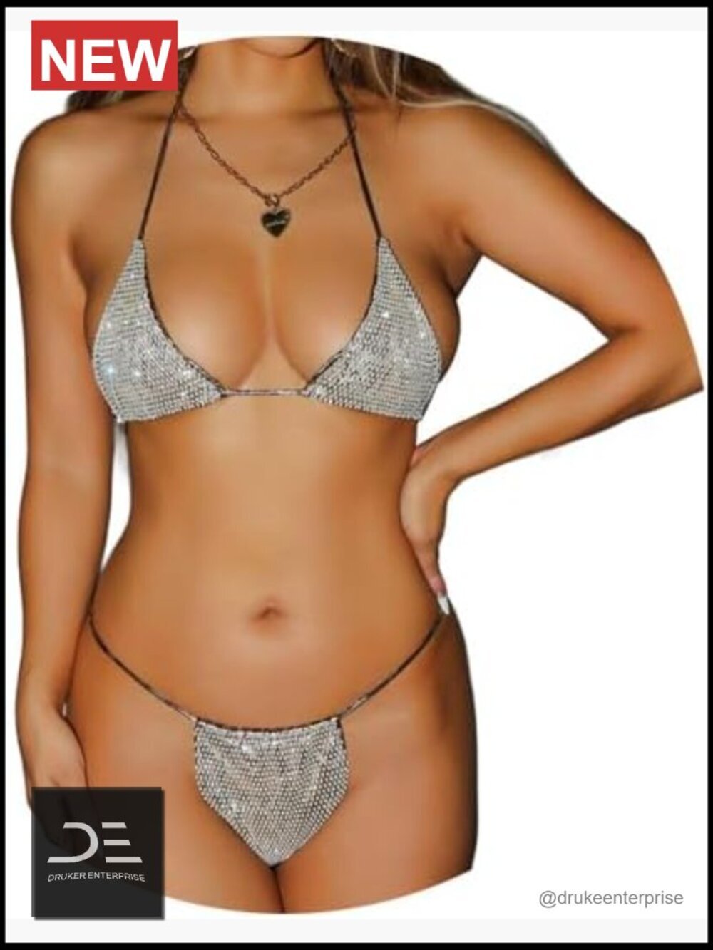 Rhinestone Body Chain Festival Bikini Set With Bra and Thong Rave Outfit